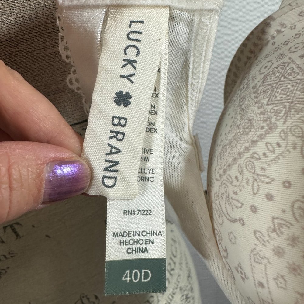 Lucky Brand Women's Full Coverage Push-Up Underwire Bra Beige/Print Tan Size 40D - Picture 6 of 6